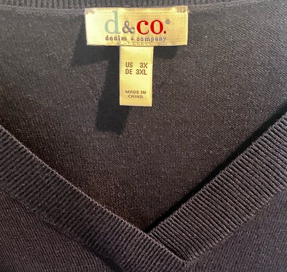 Denim & Co. Womens Navy Plus Size  Lightweight VNeck Long Sleeved Sweater 3X New - Picture 4 of 9